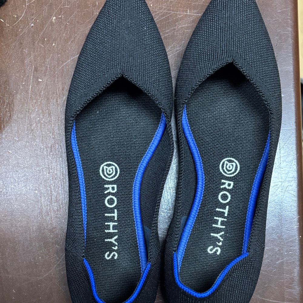 Rothy's Black Flats with Blue Accent